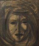 ABELARDO ZALUAR. "Rosto Feminino", técnica mista s/ cartão, medindo 37 x 31 cm. Emoldurado com vidro, medindo 55 x 49 cm, assinado no CID e datado 1955.