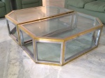 Par de mesas em aço, metal dourado e vidro, medindo 40x130x75 cm cada ( retirada em Ipanema por conta do comprador, 3º andar)