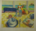 Mauro Bandeira de Mello. "Café da Manhã com Matisse", serigrafia , tiragem 82/100, 60 x 67 cm. (manchas do tempo com rasgo na ponta). Assinado no CID. Sem moldura.