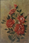 Quadro. " Rosas vermelhas", óleo s/eucatex, 38 x 26 cm. Emoldurado, 49 x 36 cm.