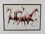 Autor não ident. " Cavalos", óleo s/ tela ,ass no CID, medindo 50x70 cm, c/ moldura 91x111 cm