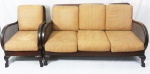 Conjunto de sofá para 3 lugares e poltrona em madeira nobre , encosto, assento e laterais em palhinha, com almofadas soltas. Medidas : sofá 78 x 148 x 69 cm.  poltrona 78 x 60 x 67 cm.