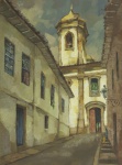 João de Jesus - "Igreja Antônio Dias", Ouro Preto M.G. óleo sobre tela, assinado c.i.e. datado 76. Medidas tela 72 x 54 cm, moldura 1,03 x 84 cm. Acompanha catálogo do XI Salão de maio 1976, no qual este quadro participou.