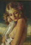 Aurélio D'Alincourt (Rio de Janeiro RJ 1919 - idem 1990) - "Nu", óleo sobre eucatex, assinado c.i.d. Medidas. pintura 23 x 32 cm, moldura 52 x 43 cm.