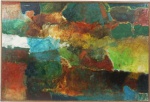 CLAUDIO KUPPERMAN."Abstrato", óleo s/eucatex,  70 x 103 cm. Assinado no verso.   Emoldurado, 72 x 106 cm.