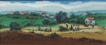 SYLVIO PINTO - "Paisagem", óleo sobre eucatex, assinado frente e verso, datado de 1976. Medidas tela 20 x 45 cm, moldura 47 x 72 cm.