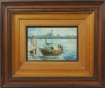 G. SANTESSO,(GLORIA MARIA SANTESSO) - "Veneza", óleo sobre tela, assinado frente e verso, datado de 1985. Medidas, tela 16 x 24 cm, moldura 42 x 49 cm.