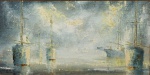 EDUARDO MOTCCELI - "Em tempo de chuva", óleo sobre tela de juta, assinado c.i.e. datado de 1990. Medidas. tela 30 x 60 cm, moldura 62 x 92 cm.