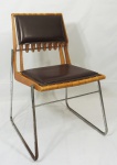 Pedro Useche - (Venezuela, 1956/2020) - Cadeira ripa, assento de couro alemão na cor vinho, estrutura em metal e aglomerada. Medida 83 x 54 x 54 cm. (No estado)
