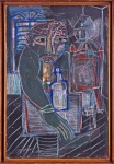 MAZINHO (pintor e compositor). "Mulata", técnica mista s/tela, 60 x 40 cm. Assinado no CIE e datado 1987. Emoldurado, 65 x 45 cm.