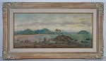 BENEDITO CALIXTO (Itanhaem, SP,1853  São Paulo, SP, 1927) . "Marinha.", óleo s/tela, 50 x 115 cm. Assinado no CID. Emoldurado, 80 x 145 cm.