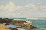 GARCIA BENTO  (Campos dos Goytacazes, RJ, 1897 - Rio de Janeiro, 1929) . "Marinha", óleo s/ tela, 65 x 100 cm. Assinado no CID. Emoldurado, medindo 70 x 125 cm.