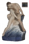 Porcelana Royal Compenhagem representando "Wave and Rock", desenhada por Theodor Lundberg (1852-1926), med. 47 cm altura, 1917.