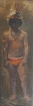 HENRIQUE BERNARDELLI (Valparaiso, Chile, 1857  Rio de Janeiro, RJ, 1936). "Índio', óleo s/ tela, 74 x 24 cm. medida total . Assinado no CIE.