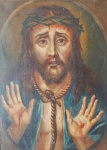 ESCOLA EUROPÉIA. "Cristo", óleo s/ eucatex,  40 x 30 cm. Emoldurado,  56 x 46 cm.