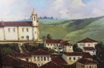 JOSÉ BENIGNO - " Paisagem Ouro Preto" óleo s/ tela, medindo 55x80 cm, c/ moldura 84x111 cm, ass no CIE e datado de 1990