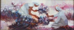 MANOEL COSTA - " Colheita de flores" óleo s/ tela, medindo 20x45 cm, c/ moldura 44x69 cm, ass no CID e datado de 1985