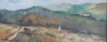 Bustamante Sá - "Paisagem", óleo sobre eucatex, assinado c.i.e. Medidas, pintura 15 x 35 cm, moldura 36 x 58 cm.