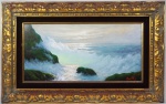 Benedito Luigi - "Marinha", óleo sobre eucatex, assinado c.i.d e verso. Medidas, pintura 29 x 59 cm, moldura 51 x 81 cm.