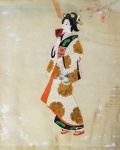 Autor Desconhecido. "Gueixa", pintura Japonesa em tecido, óleo s/ seda, medindo 47 x 37 cm s/ moldura, no estado.