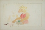 Autor Desconhecido. "Moças", desenho em aquarela s/ cartão, medindo 16 x 27 cm s/ moldura.