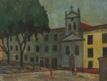 WASTON - "Igreja da Misericórdia, Rio", óleo s/madeira, Assinado frente e verso. Sem moldura.