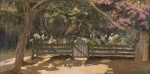PEDRO WEINGÄRTNER - " Jardim Florido", óleo s/ tela, assinado no cid. Medida 25 x 49 cm. Pedro Weingärtner (Porto Alegre, 26 de julho de 1853  Porto Alegre, 26 de dezembro de 1929) foi um pintor, desenhista e gravurista teuto-brasileiro. Emoldurado, 44x69 cm.