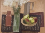 SCLIAR - " Flores e frutas no prato, etc" vinil e colagem encerados s/ tela, assinado, localizado Ouro Preto - MG, datado 14.4.95,  e intitulado no verso , medindo 55x75 cm. Emoldurado, 77x96 cm.
