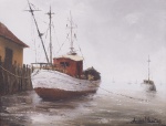 ANDRE MEURER - " Barcos" óleo s/ tela, medindo 26x34 cm. Emoldurado, 50x57 cm.