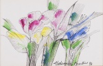 Aldemir Martins (Aurora, 8 de novembro de 1922  São Paulo, 5 de fevereiro de 2006) - "Flores", nanquim aquarelado, assinado e datado 1994 no cid. Medidas, 20x28 cm, emoldurada com vidro 40 x 50 cm.
