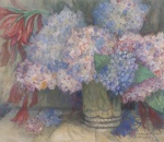 YVONNE CAVALLEIRO - " Flores" guache, medindo 40x46 cm. Emoldurado 66x74 cm.