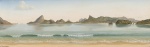 CAMÕES  - " Praia de Icaraí com Rio de Janeiro ao fundo" óleo s/ tela , verso assinado e datado 1984, medindo 20x60 cm. Emoldurado, 52x90 cm.