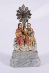 Importante ir rara magem em madeira policromada  representando Santos Pais , acompanha resplendor com pomba do Espirito Santo. Século XVIII. Medida total 24 x 12 x 7 cm.