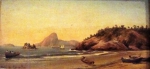 PAULO DE CARVALHO. "Vista do Pão de Açúcar tomada de Niterói, Séc. XIX", óleo s/madeira, 10 x 20 cm; Emoldurado, 28 x 38 cm.