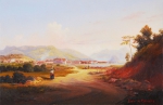 PAULO DE CARVALHO."Vista do Estácio, Rio de Janeiro, Séc. XIX", óleo s/madeira, 10 x 20 cm; Emoldurado, 32 x 39 cm.