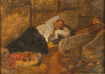 Modesto Brocos (1852-1936) - Descanso", óleo sobre madeira, assinado. Medidas 16 x 8 cm, moldura 30 x 23 cm. Modesto Brocos y Gómez foi um pintor, desenhista e gravador espanhol radicado no Brasil definitivamente a partir de 1890