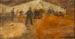 Modesto Brocos (1852-1936) - "Trabalhadores", óleo sobre tela, assinado. Medidas, 16 x 8 cm, moldura 30 x 23 cm. Modesto Brocos y Gómez foi um pintor, desenhista e gravador espanhol radicado no Brasil definitivamente a partir de 1890