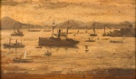 Modesto Brocos (1852-1936) - "Barcos", óleo sobre tela, assinado, (possui no verso um estudo). Medidas, 16 x 8 cm, moldura 30 x 23 cm. Modesto Brocos y Gómez foi um pintor, desenhista e gravador espanhol radicado no Brasil definitivamente a partir de 1890