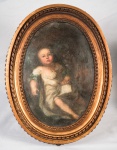 ASSINATURA NÃO IDENTIFICADA - "Bebê" (sec. XIX), óleo s/ tela, medindo 34 x 24cm; emoldurado com vidro, 43x33 cm.