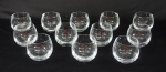 Jogo c/ 12 copos em cristal formato bola. Alturas, 9 cm.