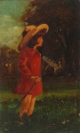 ROBERTO DE SOUZA. " Menina com ancinho", óleo s/eucatex,  25 x 15 cm. Assinado. Sem moldura.