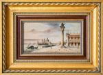 Marco Grubacs. (Italy 1839-1910) - "Veneza vista Piazeetta e Santa Maria Della Salute", óleo sobre tela, assinado c.i.d. Medidas tela 17 x 34 cm, moldura 35 x 47 cm.(Escola italiana)