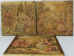 Lote composto de 3 tapeçaria Gobelin, cena galantes, emolduradas, (duas sem a moldura). Medidas, 47 x 49 cm.