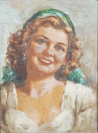 Autor não identificado - "Figura feminina", óleo sobre tela, sem assinatura, (pequeno furo na tela). Medidas, tela 41 x 30 cm, moldura, 67 x 57 cm.