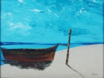 CHICO ANISIO. "Um barco na praia", óleo s/tela, 26 x 34 cm. Assinado e datado no CID e no verso assinado, intitulado e datado, 2006. Emoldurado, 44 x 56 cm.