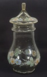 Biscoiteira em vidro, trabalha com pintura manual, motivo floral ( peq bicado), altura 38 cm e 18 cm de diâmetro
