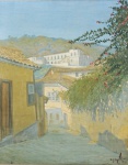 EDY GOMES CAROLLO. "Travessa do Arieira- Ouro Preto-MG", óleo s/tela, 60 x 50 cm. Assinado e datado no CID, 946. Emoldurado, 84 x 72 cm.