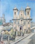 SOBRAGIL GOMES CAROLLO. "Paisagem com igrejas", óleo s/tela, 61 x 48 cm. Assinado no CID. Emoldurado, 81 x 68 cm.