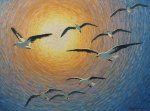 FRANCISCO ASZMANN, "Paisagem com gaivotas", óleo s/eucatex espatulado, 60 x 78 cm. Assinado no CID na frente e no verso. Emoldurado, 83 x 103 cm.