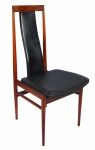 JEAN GILLON. Cadeira de jacarandá, assento e encosto em couro ecológico (marcas de uso). Medidas 105 x 47 x 52 cm.